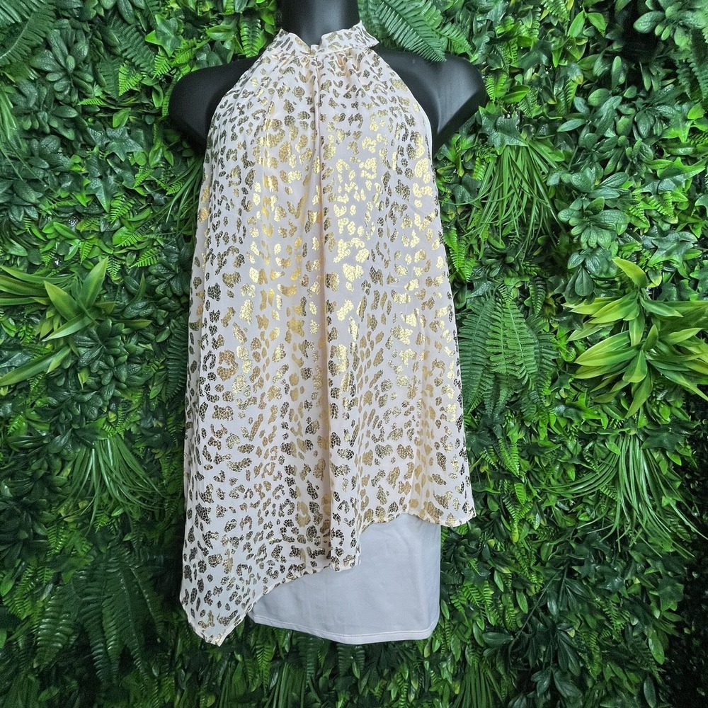 WRAPPER Dress Women Large‎ Pink High Neck Mini Gold Leopard Print NWT  0109
